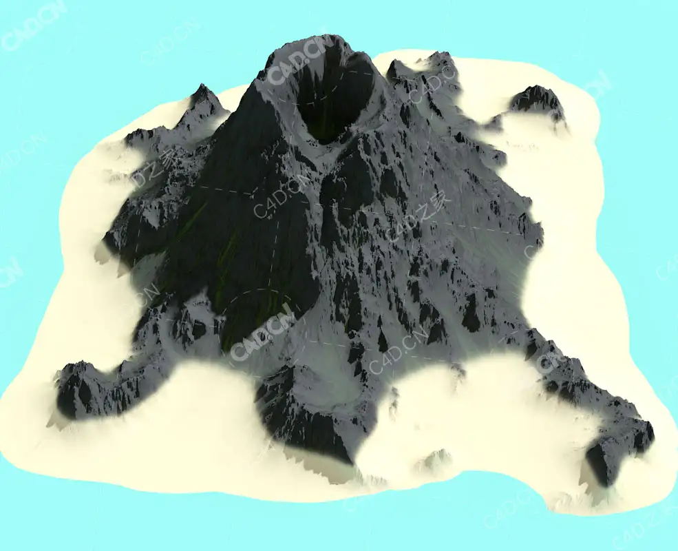 火山岛活火山死火山火山坑C4D模型Volcano Island