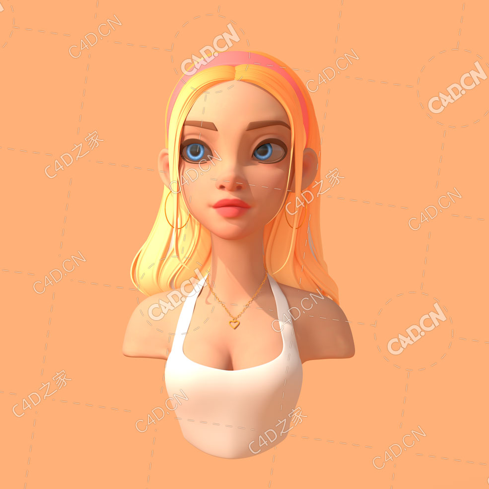 卡通时尚长发美女女性克洛伊头部C4D模型Chloe