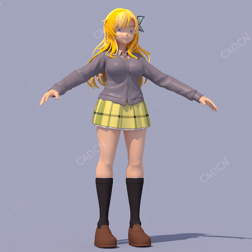 穿学生装的日系风动漫卡通女孩C4D模型 - C4D之家 - sena_tpose_1.jpg