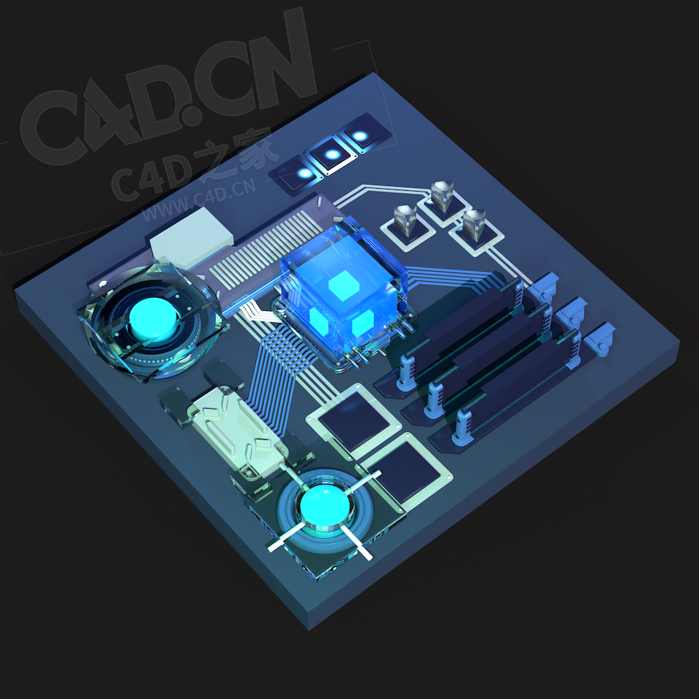 科技电路板电脑芯片C4D模型computing
