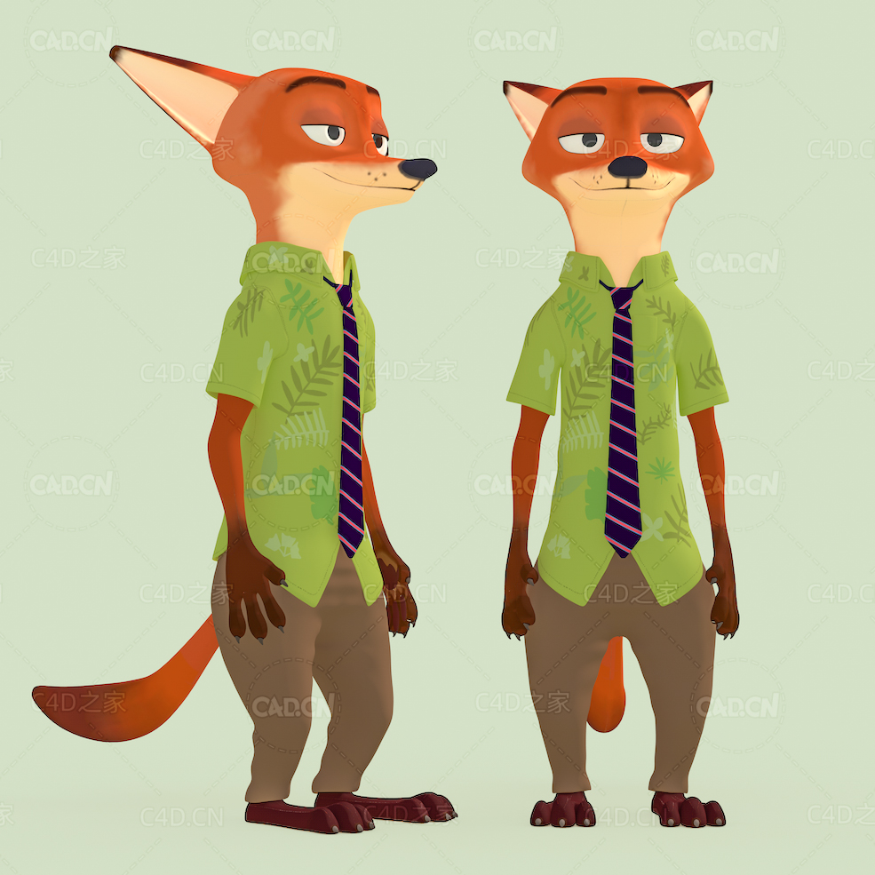 疯狂动物城狐尼克卡通狐狸角色C4D模型Nick
