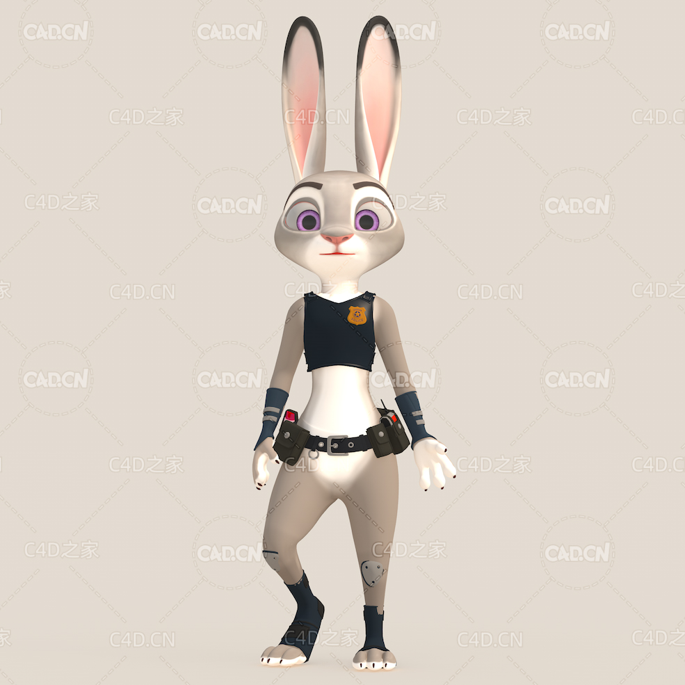 疯狂动物城兔子警察朱迪霍普斯卡通角色C4D模型Judy