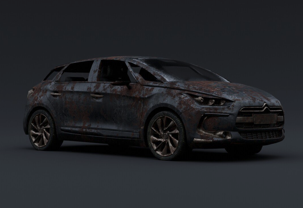 生锈报废的雪铁龙汽车C4D模型Black car - C4D之家 - 屏幕快照 2022-04-04 下午9.05.30.png