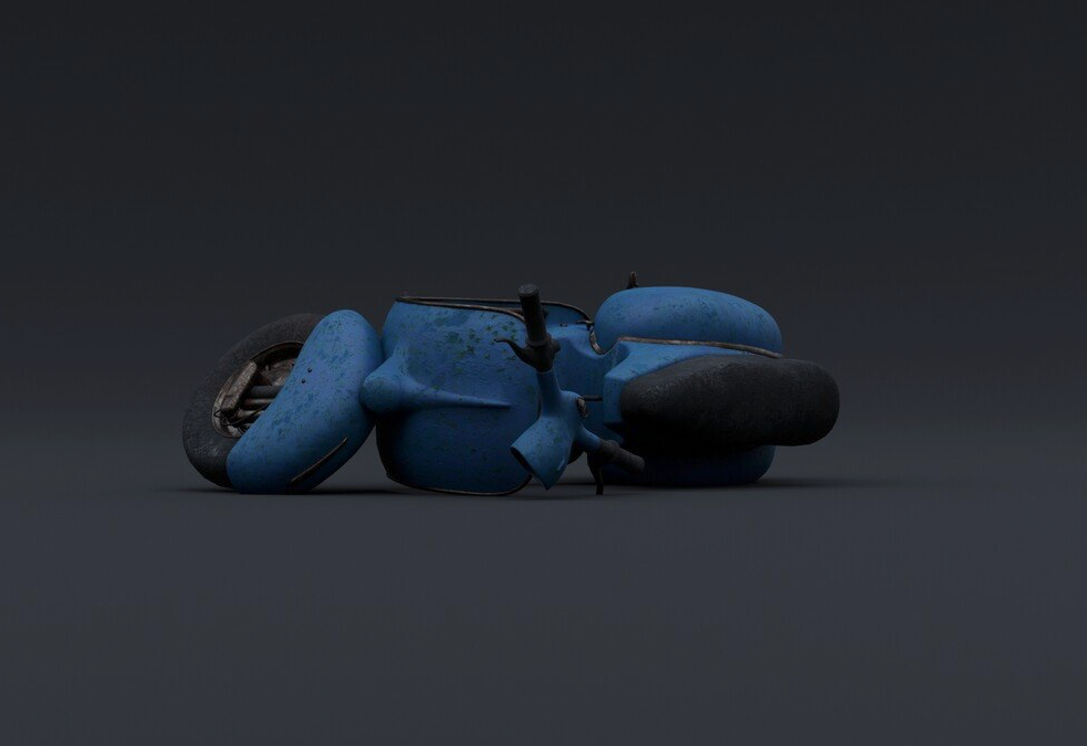 破旧倒地的小摩托车C4D模型Scooter