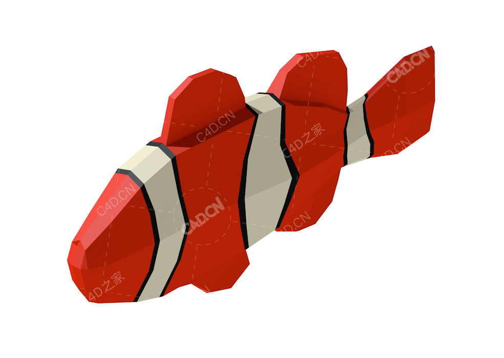低面多边形卡通小丑鱼动画C4D模型Fish