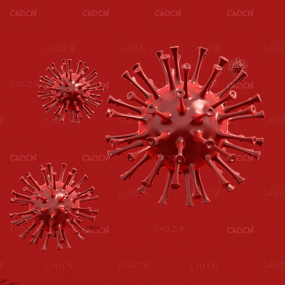 新冠病毒奥密克戎德尔塔变异株C4D模型Red Virus 3D Model - C4D之家 - Red-Virus-3D-Model.jpg