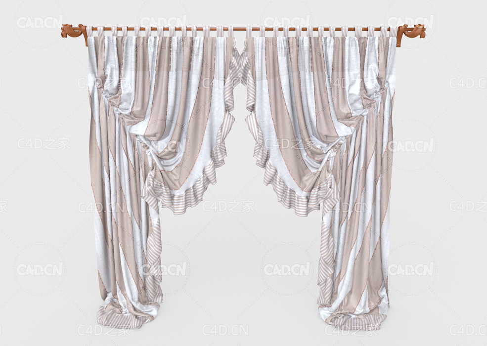 现代室内装饰窗帘C4D模型Modern Decorative Curtain 3D Model