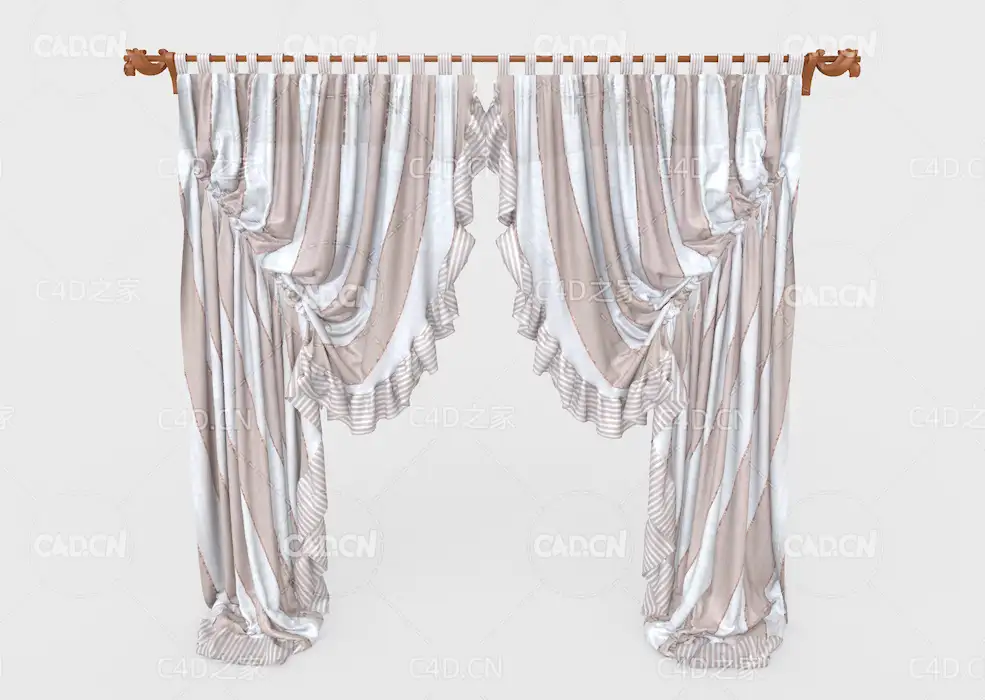 现代室内装饰窗帘C4D模型Modern Decorative Curtain 3D Model