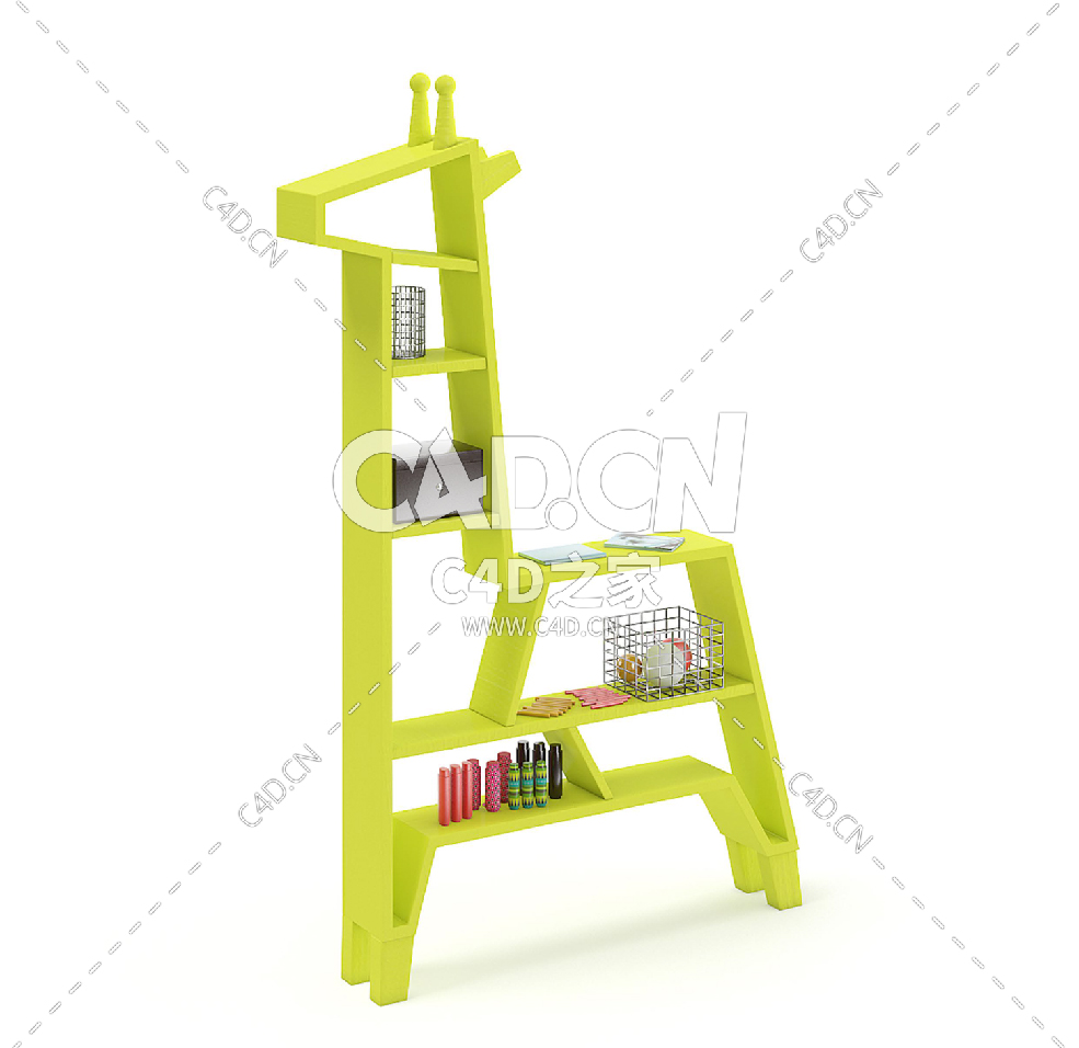 长颈鹿形架子C4D模型下载 Giraffe Shape Shelf - C4D之家 - 02.jpg