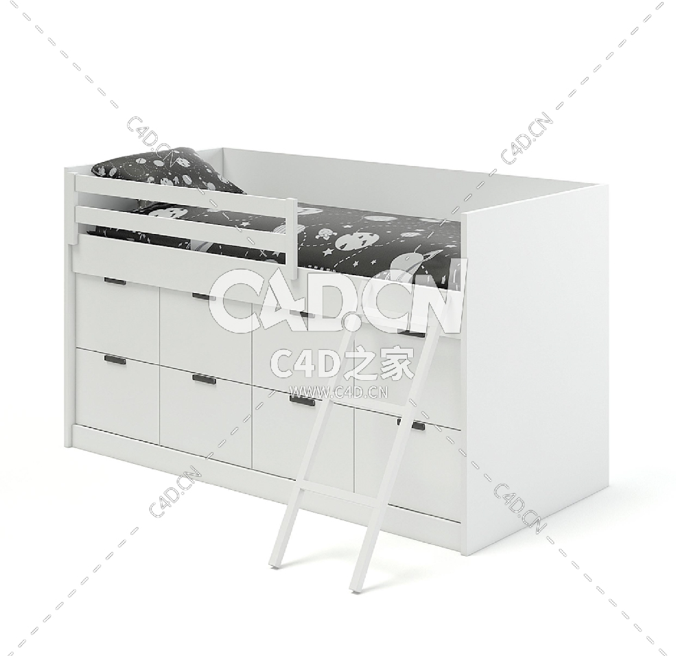 有架子的高床C4D模型下载 Tall Bed with Shelves - C4D之家 - 06.jpg