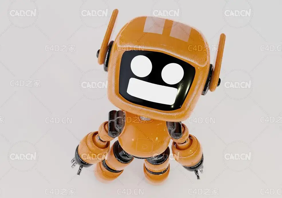 黄色金属小型探测机器人C4D模型Orange Robot 3D Model