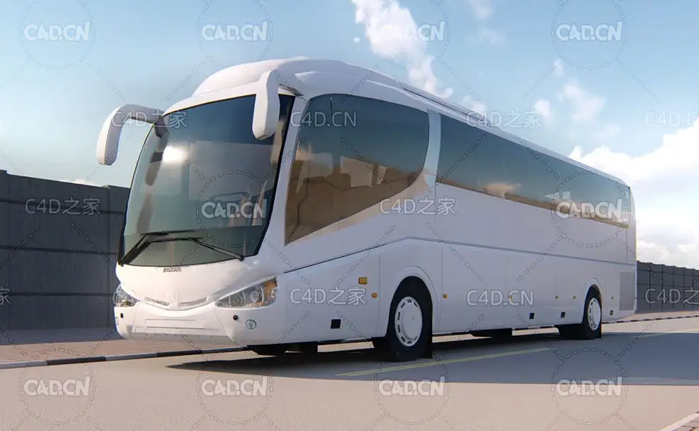 旅游大巴汽车C4D模型BIG WHITE BUS 3D MODEL