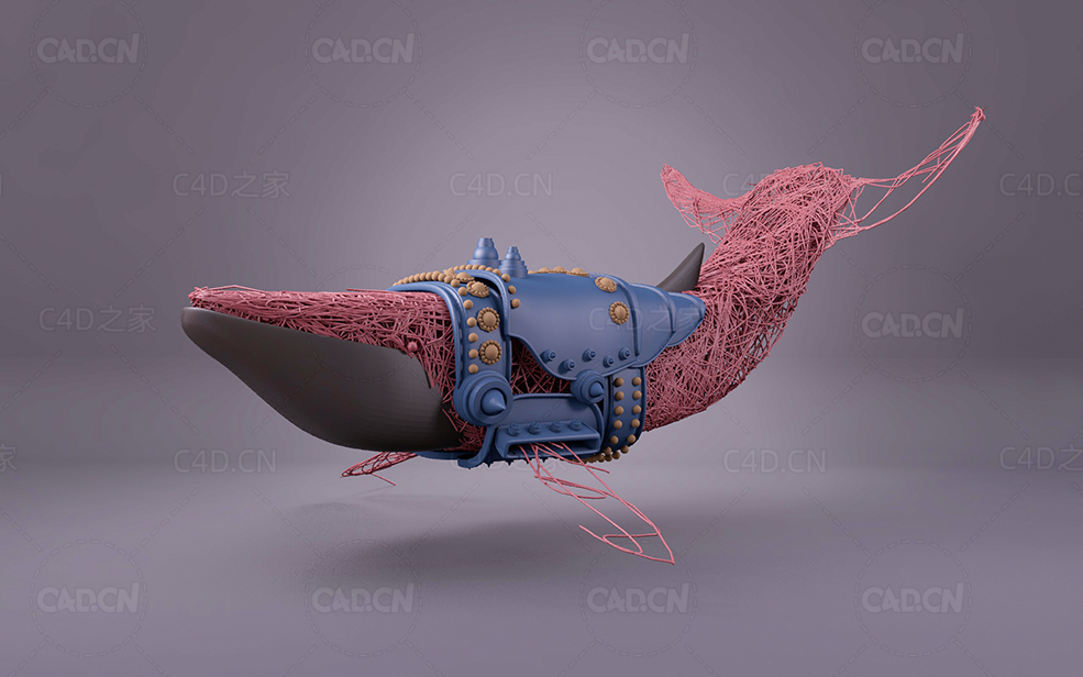 线条缠绕编织的鲸鱼坐骑创意C4D模型