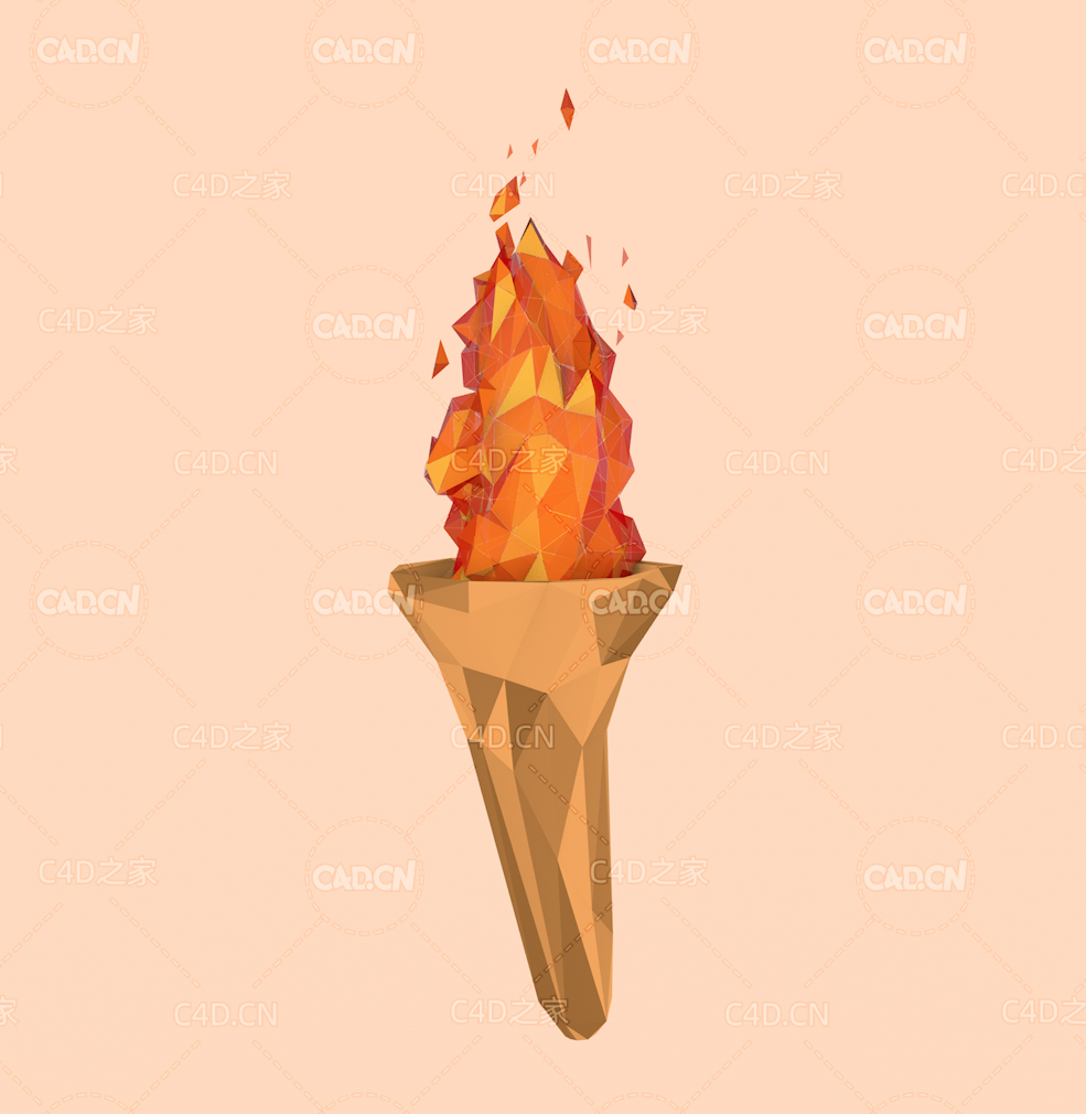 低面多边形燃烧的火炬动画C4D工程Torch animation