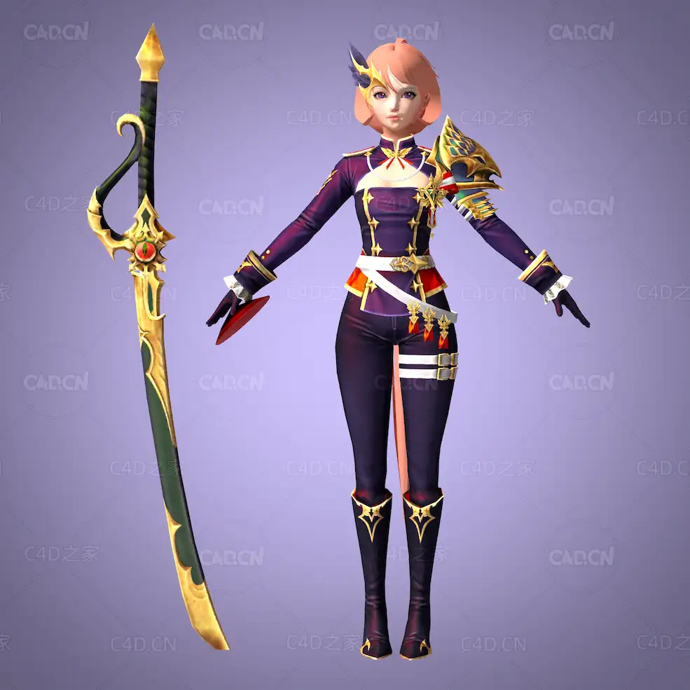 动漫风女战士武士卡通女性角色人物模型 - C4D之家 - Beakah_GuildWar_A_Beakah_GuildWar_A.jpg