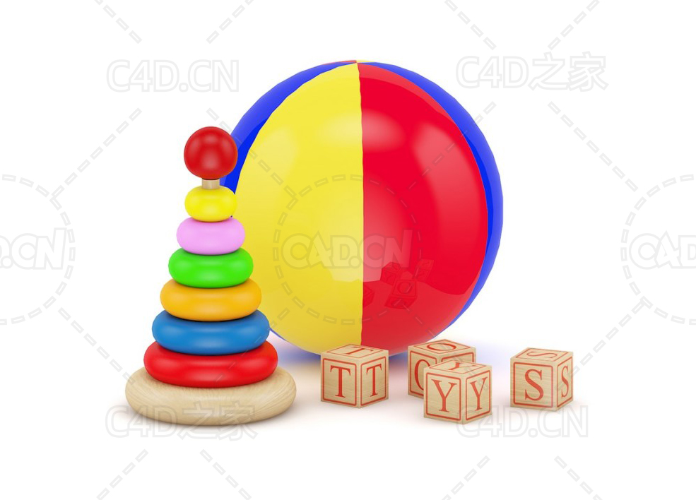 儿童彩虹球积木彩虹塔婴幼儿益智玩具C4D模型 - C4D之家 - 01.jpg