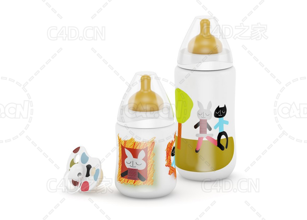 新生婴儿奶嘴奶瓶C4D模型