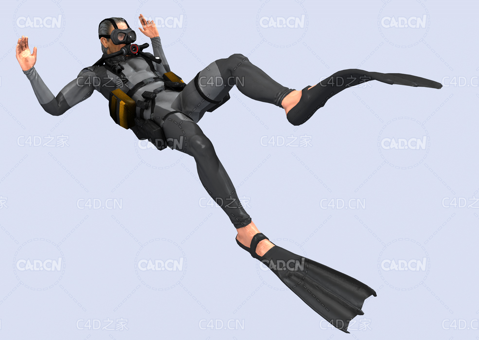 潜水员向后冲姿势动画深海潜水蛙泳C4D模型DiverHunter-dash backwards - C4D之家 - dash-backwards.jpg