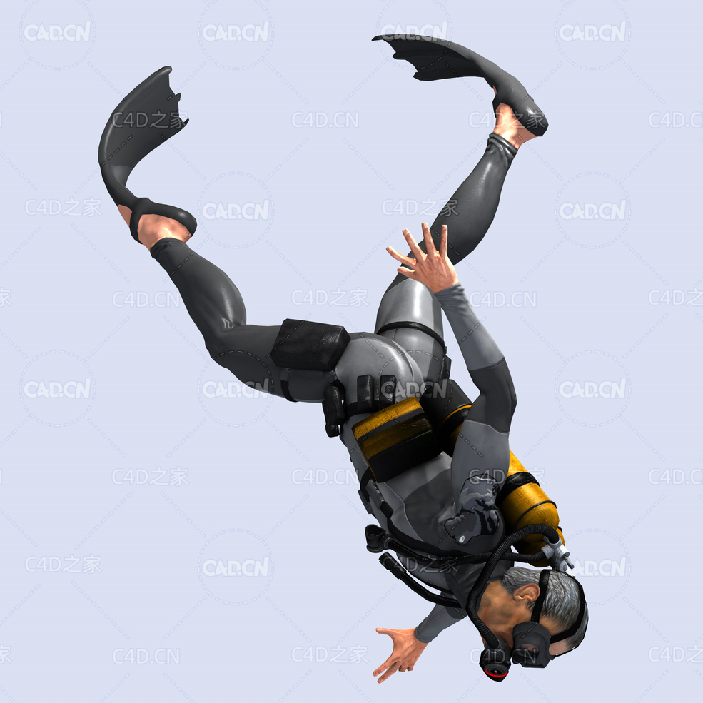潜水员向下潜姿势动画深海潜水蛙人C4D模型DiverHunter-dash down - C4D之家 - dash-down.jpg