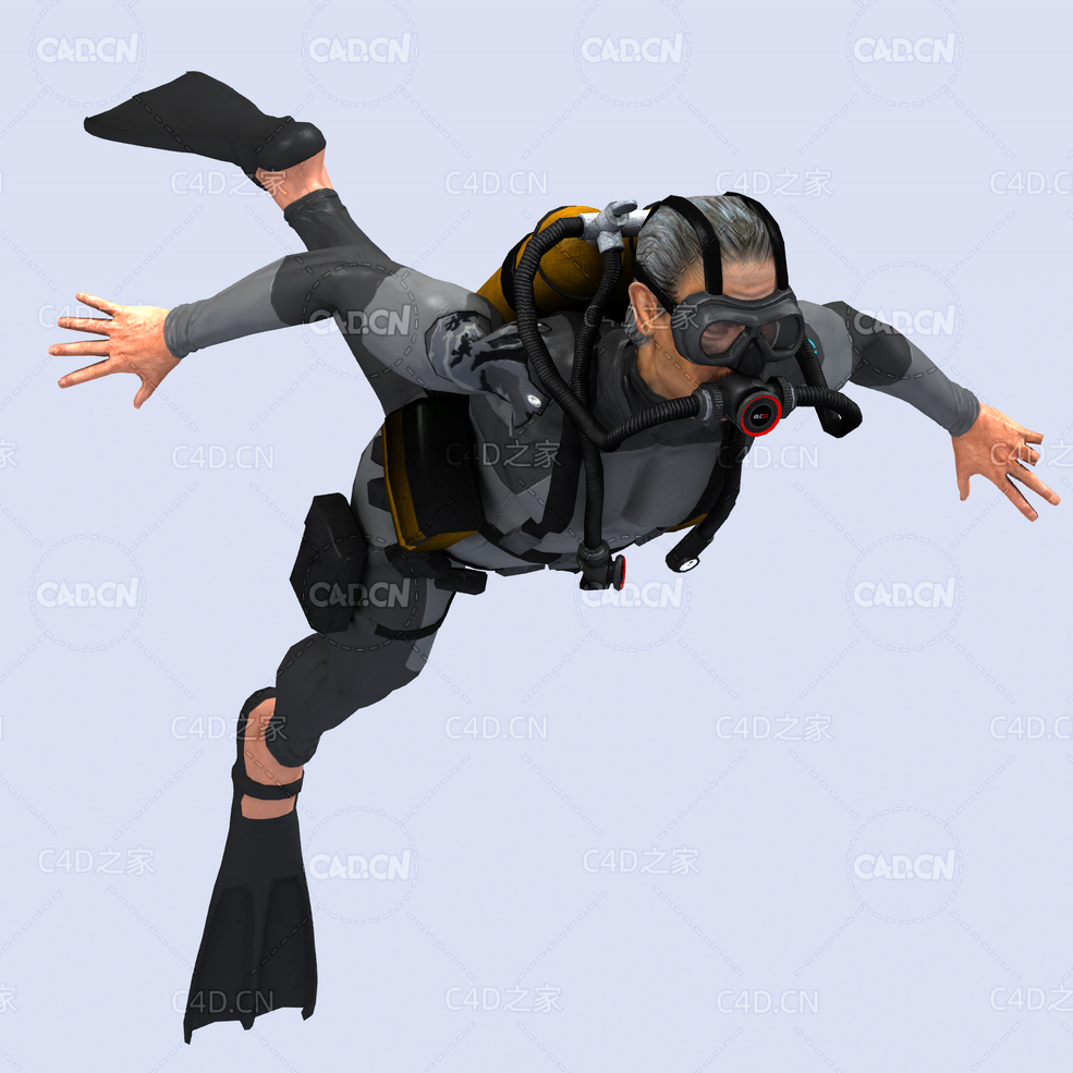 潜水员向前潜水姿势动画深海潜水蛙人C4D模型DiverHunter-dash - C4D之家 - dash.jpg