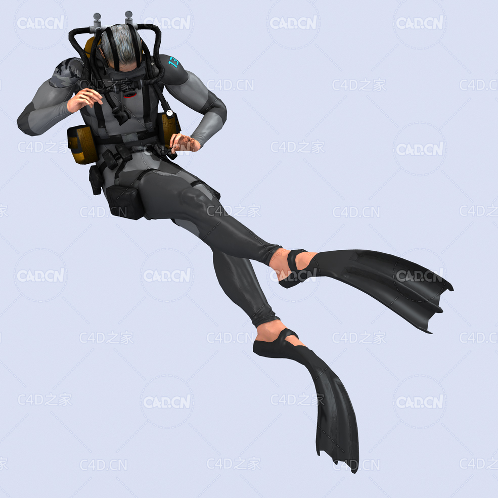潜水员水底死亡挣扎姿势动画深海潜水蛙人C4D模型DiverHunter-death lost legs - C4D之家 - death-lost-legs.jpg