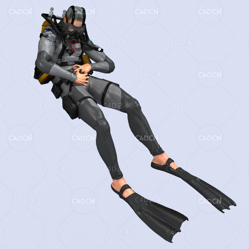 潜水员水底死亡捂肚子姿势动画深海潜水蛙人C4D模型DiverHunter-death lost lowerbody - C4D之家 - death-lost-lowerbody.jpg