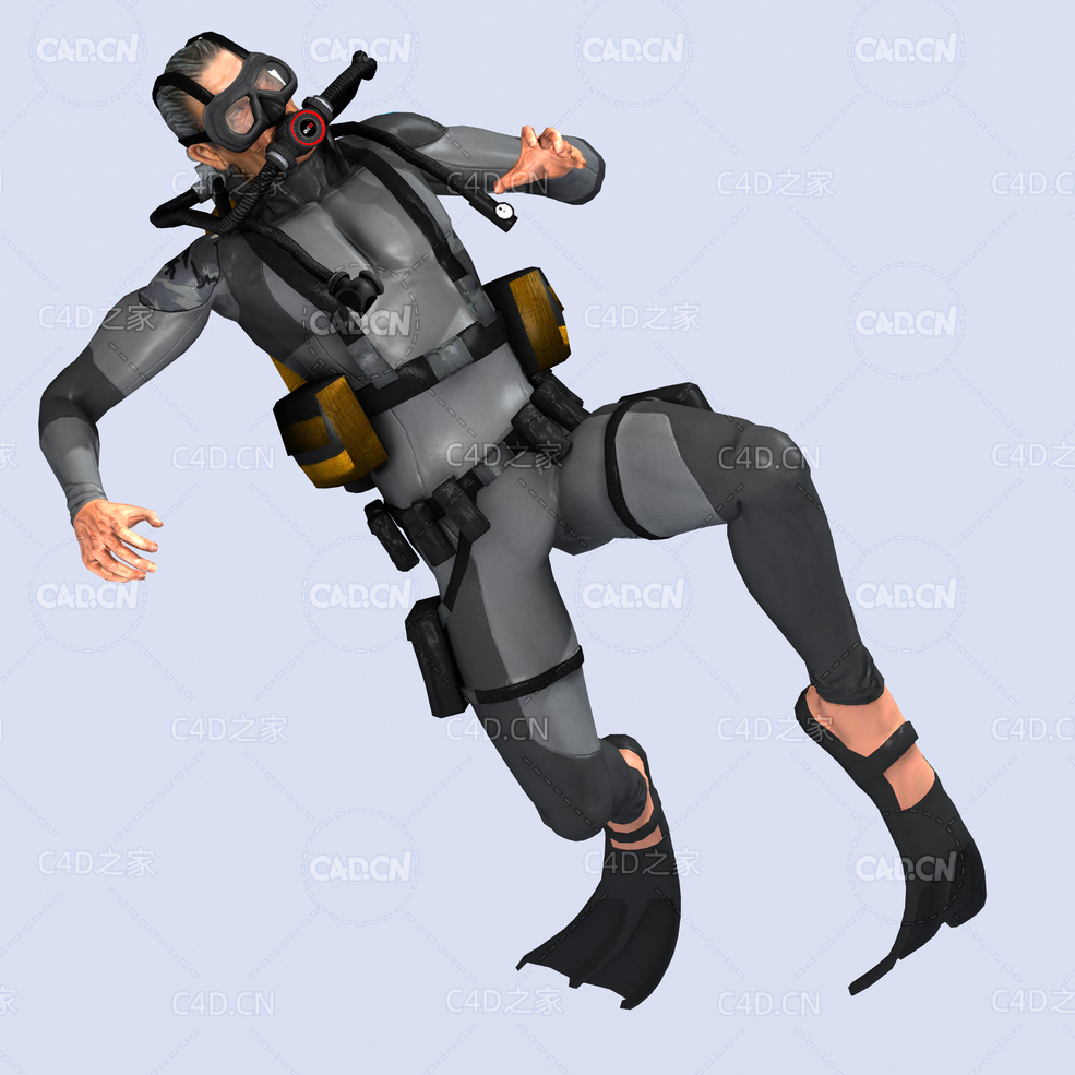 潜水员水底窒息死亡前挣扎姿势动画深海潜水蛙人C4D模型DiverHunter-death - C4D之家 - death.jpg