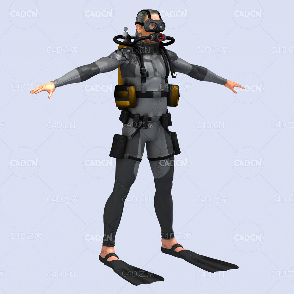 潜水员直立姿势深海潜水蛙人C4D模型DiverHunter - C4D之家 - DiverHunter2.jpg
