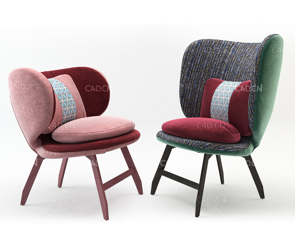 两个扶手椅C4D模型Ariel Small Armchair & Ayub Armchair by Moroso - C4D之家 - 001.jpg