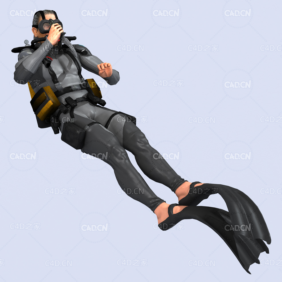 潜水员水底手拿匕首搏斗姿势动画深海潜水蛙人C4D模型DiverHunter-shark atk idle - C4D之家 - shark-atk-idle.jpg