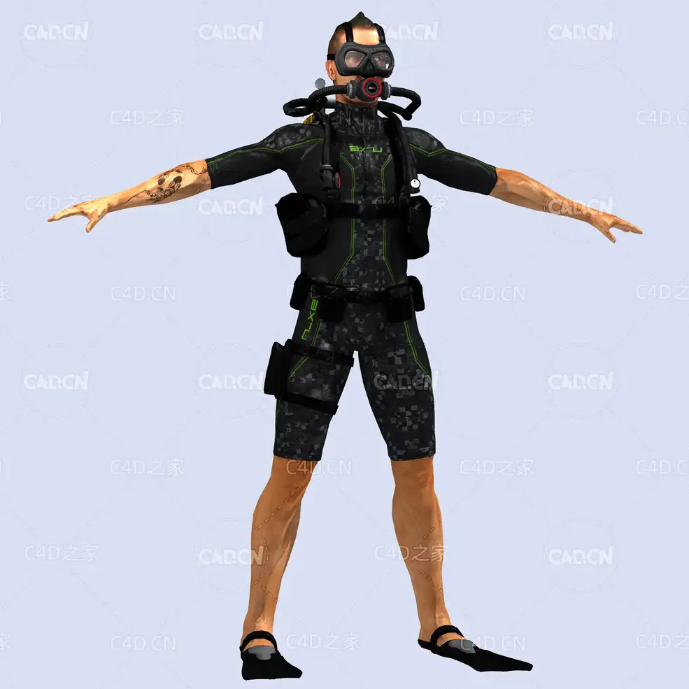 年轻男性潜水员向前游走姿势动画深海潜水蛙人C4D模型DiverWatcher - C4D之家 - DiverWatcher.jpg