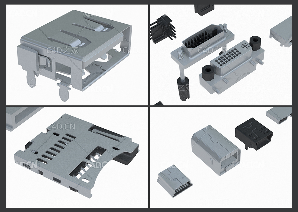 近百个常用电子零件插头接口模型