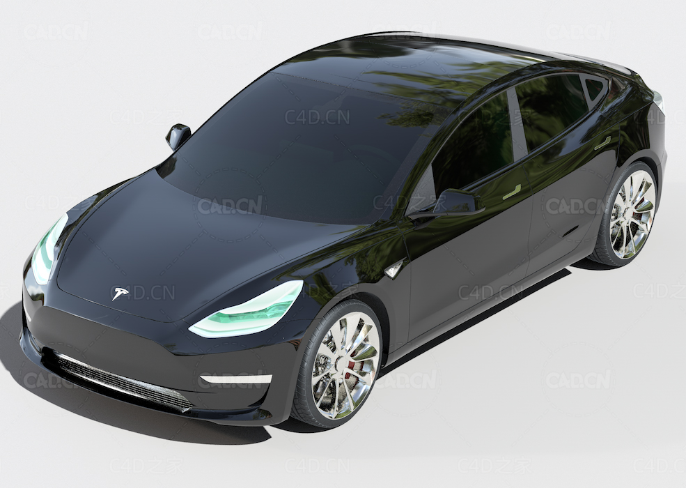 特斯拉model3纯电动汽车C4D模型Tesla