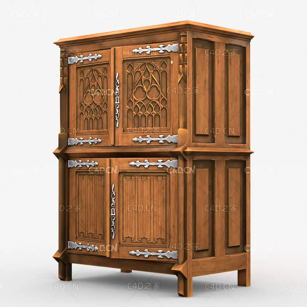哥特式复古实木柜子C4D模型Gothic Cabinet - C4D之家 - untitled.jpg