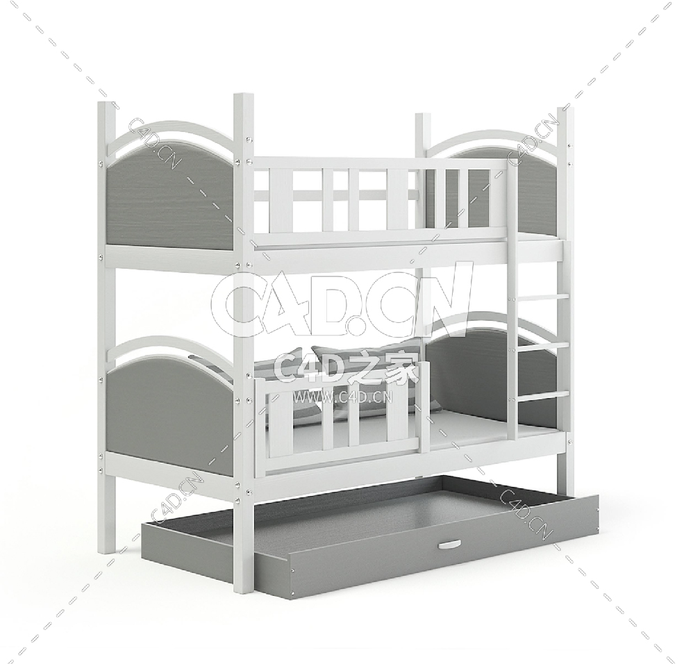 灰色双层床C4D模型下载 Grey Bunk Bed