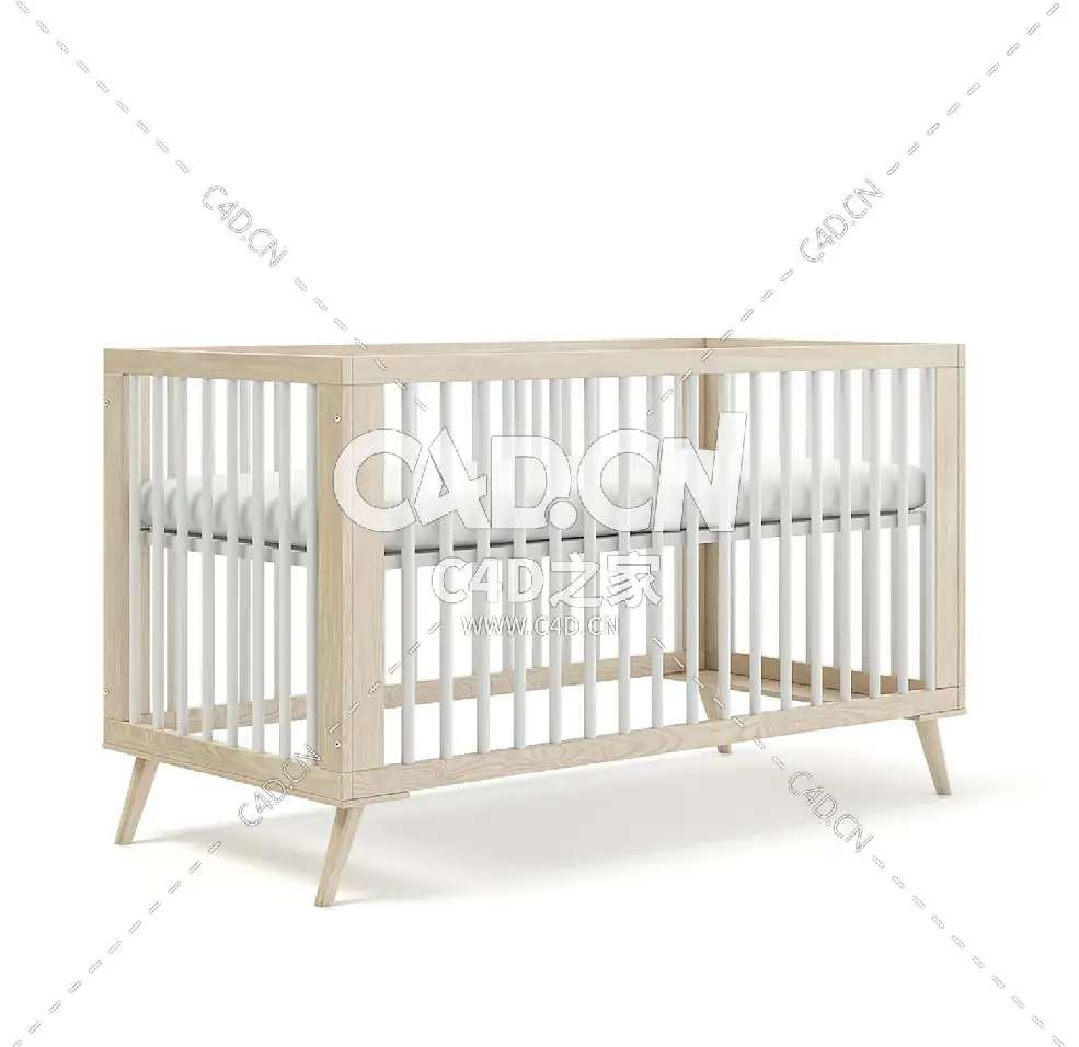 木制婴儿床C4D模型下载 Wooden Baby Bed