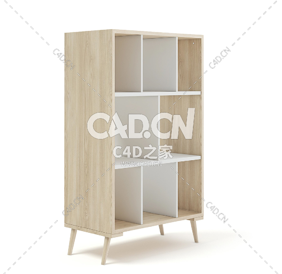 木制儿童书架C4D模型下载 Wooden Children's Shelf