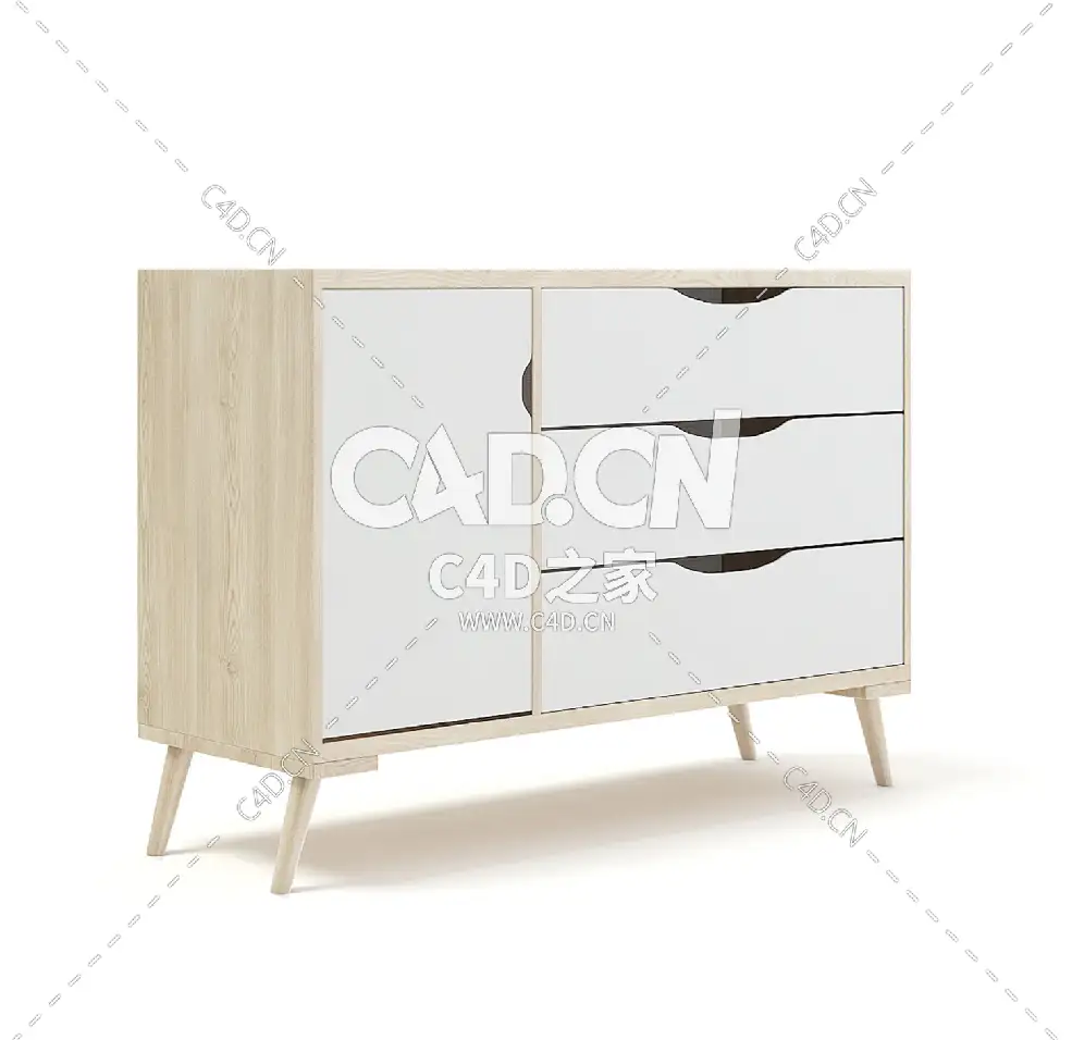 木制儿童橱柜C4D模型下载 Wooden Children's Cabinet
