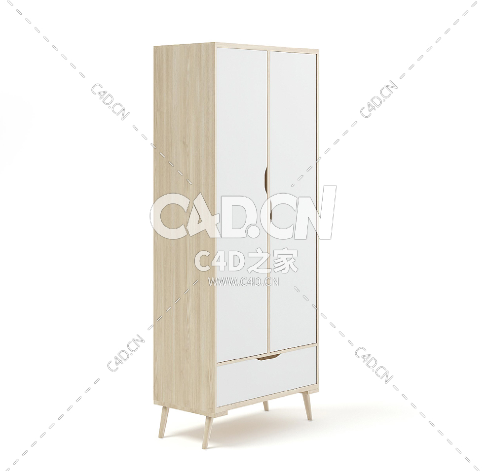 木制儿童衣柜C4D模型下载 Wooden Children's Wardrobe