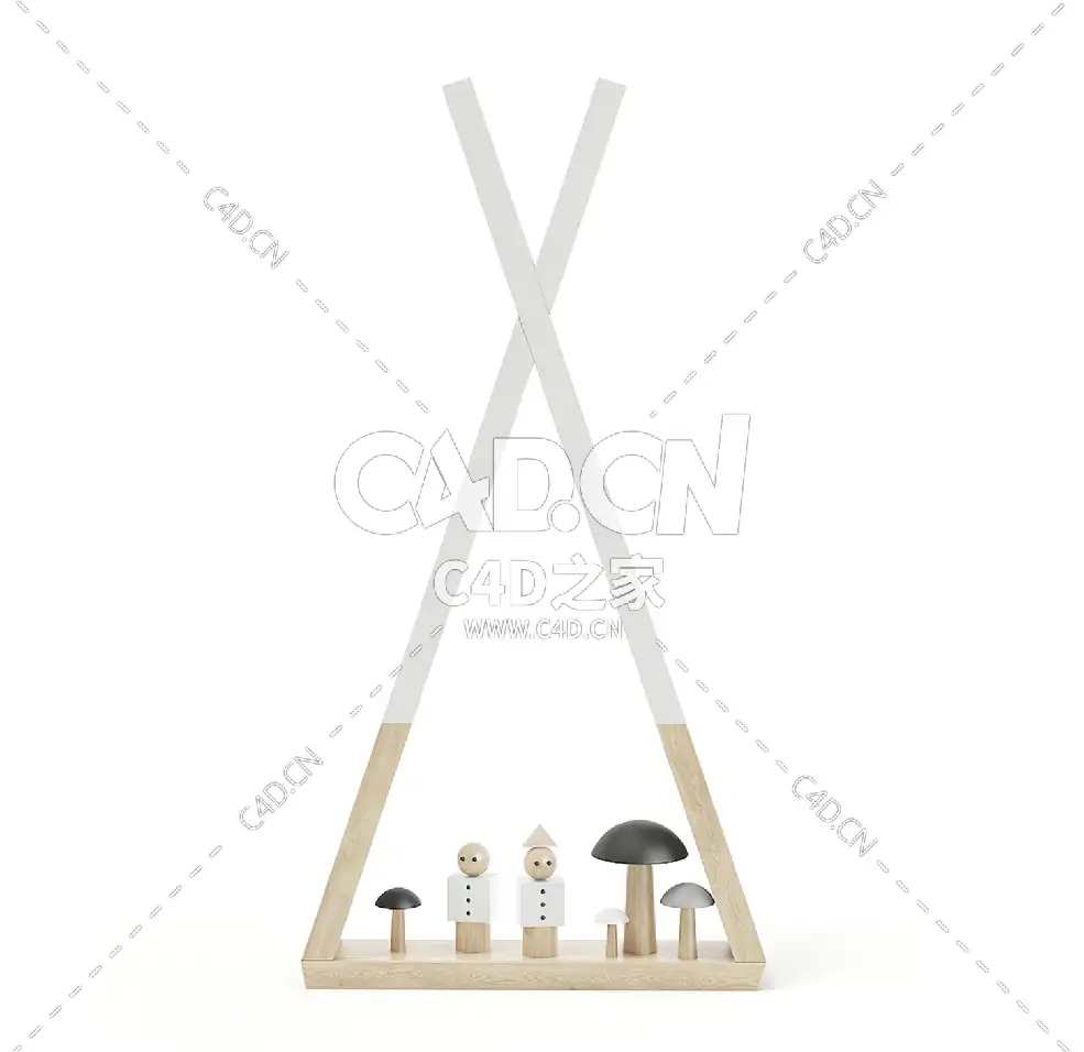 儿童书架上摆满了装饰品C4D模型下载 Children Shelf with Decorations