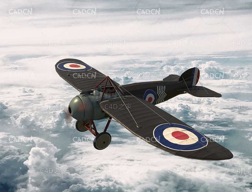 复古飞机老式飞机布里斯托尔C4D模型bristol-m1c