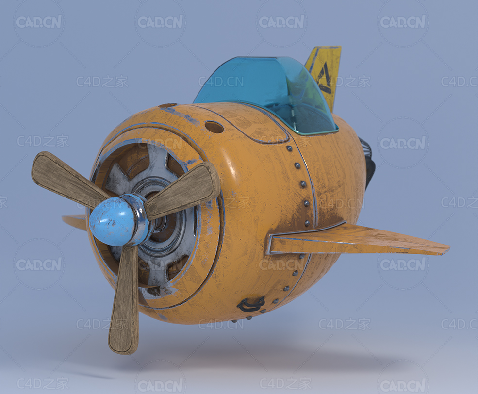 生锈的卡通小飞机C4D模型