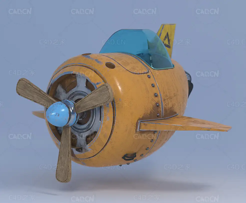 生锈的卡通小飞机C4D模型