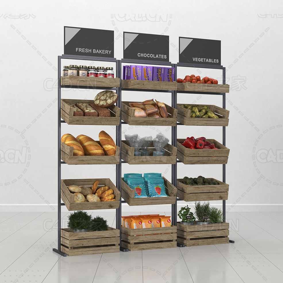 食品蔬菜货架巧克力面包南瓜红椒番茄食物C4D模型