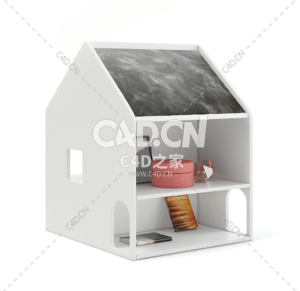 带黑板的屋形架子C4D模型下载 House Shape Shelf with Blackboard