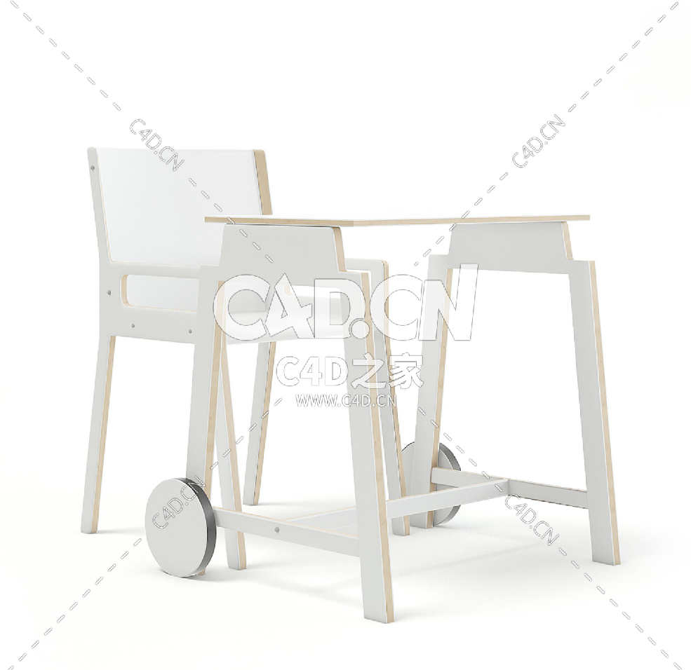 儿童桌椅C4D模型下载 Children's Desk and Chair