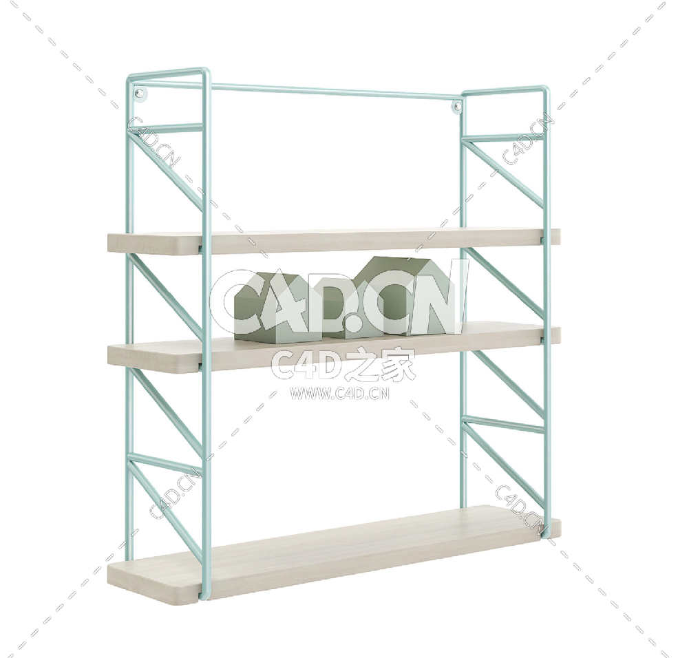 带屋型砌块的壁架C4D模型下载 Wall Shelf with House Shape Blocks