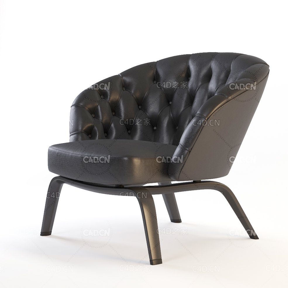 意大利家具黑色真皮扶手椅C4D模型Armchair Minotti Winston