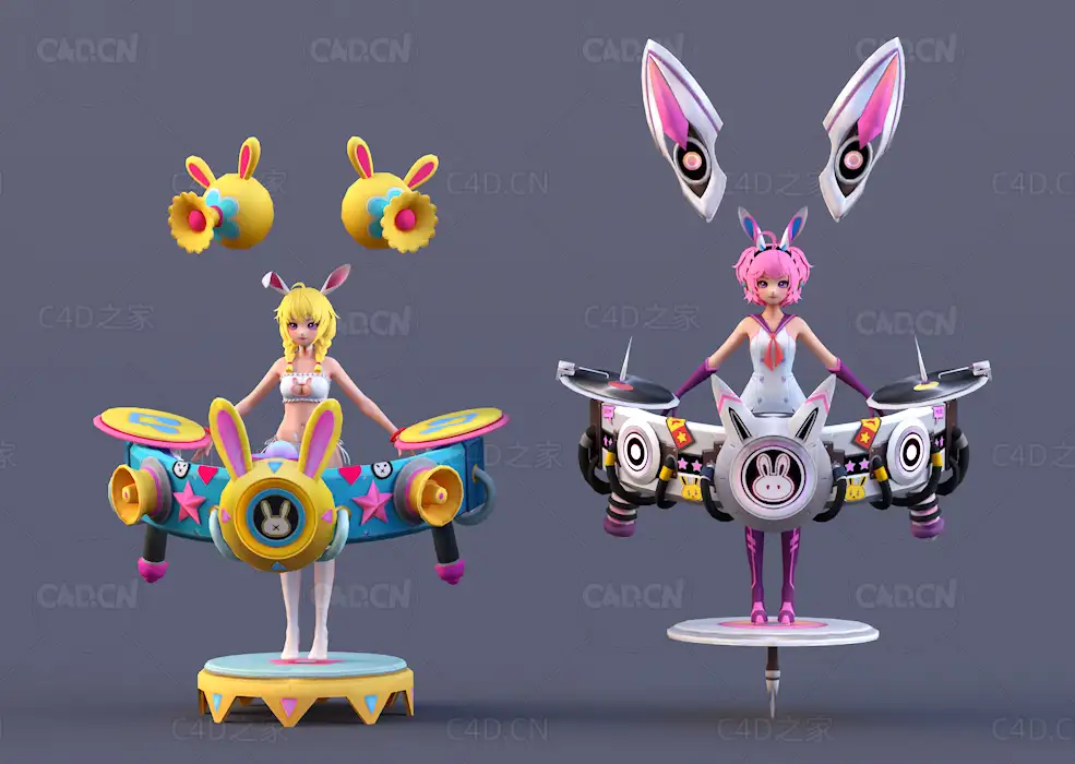 两个跳塔兰塔拉舞的卡通动漫女孩C4D模型Tarantella - 3D Model