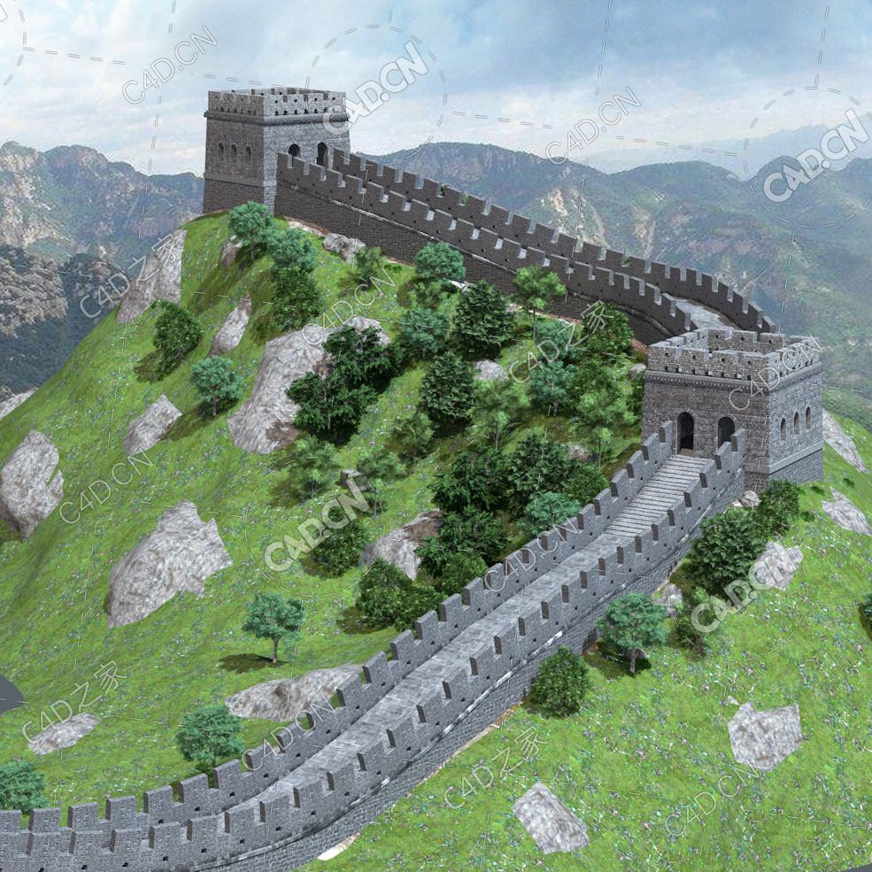 万里长城烽火台城墙C4D模型 - C4D之家 - 长城.jpg